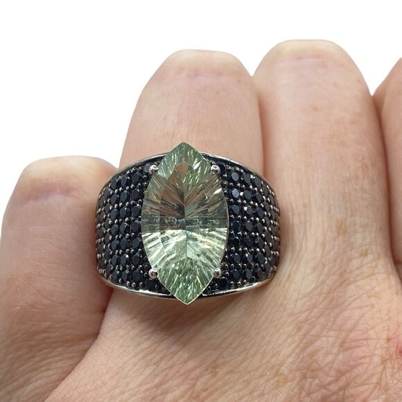 Sterling Silver 925 Green Amethyst Wide Band Ring Size 10 Signed PK Statement - Picture 1 of 12